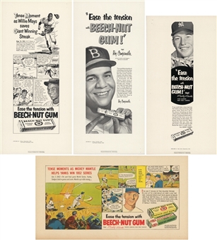 1950s "Beech Nut Gum" Advertisements Collection (50+ Pieces) – Featuring Mickey Mantle, Joe Louis and Willie Mays